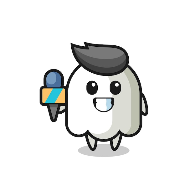 Character mascot of ghost as a news reporter , cute style design for t shirt, sticker, logo element