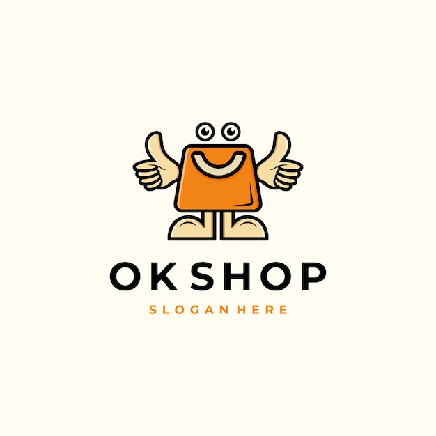 Character Mascot Happy Smile Ok Shop Shopping Bag Retail Logo Design Inspiration