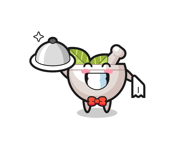 Character mascot of herbal bowl as a waiters , cute style design for t shirt, sticker, logo element