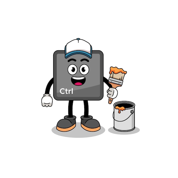 Character mascot of keyboard control button as a painter character design