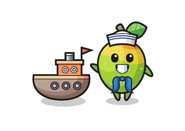 Character mascot of mango as a sailor man , cute style design for t shirt, sticker, logo element