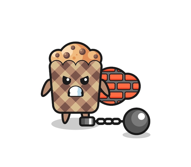 Character mascot of muffin as a prisoner