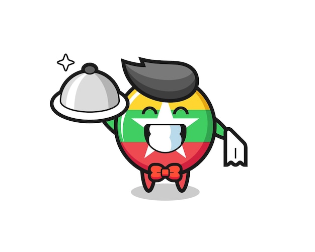 Character mascot of myanmar flag badge as a waiters , cute design