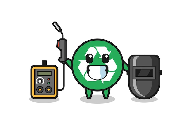 Character mascot of recycling as a welder  cute design