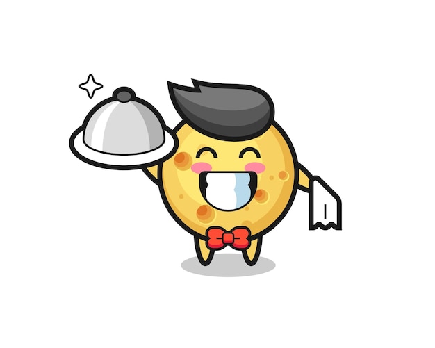 Character mascot of round cheese as a waiters  cute style design for t shirt sticker logo element