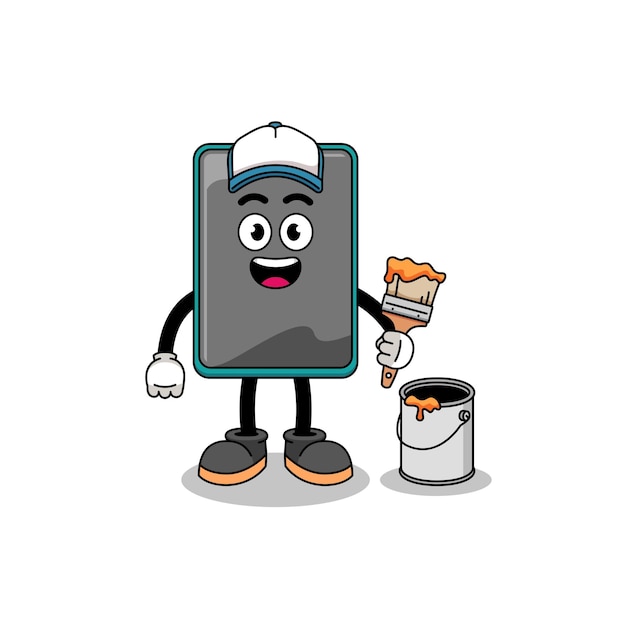 Character mascot of smartphone as a painter