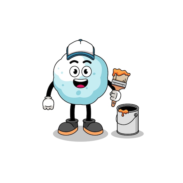 Character mascot of snowball as a painter