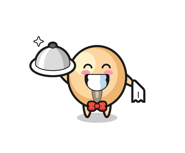 Character mascot of soy bean as a waiters