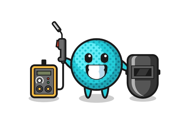 Character mascot of spiky ball as a welder