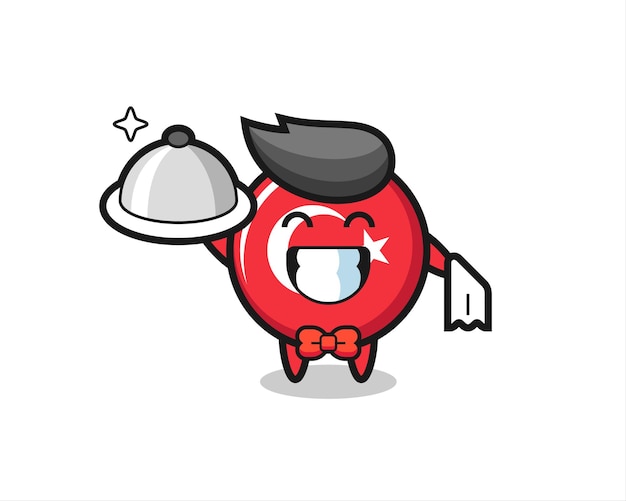 Character mascot of turkey flag badge as a waiters