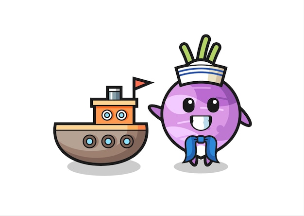 Character mascot of turnip as a sailor man , cute style design for t shirt, sticker, logo element