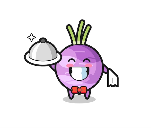 Character mascot of turnip as a waiters , cute style design for t shirt, sticker, logo element