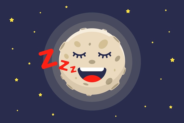 Character moon sleeps at night and snores flat vector illustration