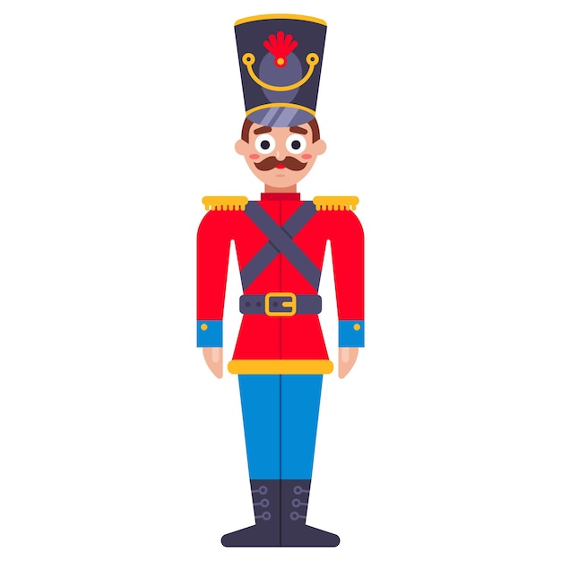 Character officer in traditional military clothing of the 19th century. wooden soldier. flat vector illustration.