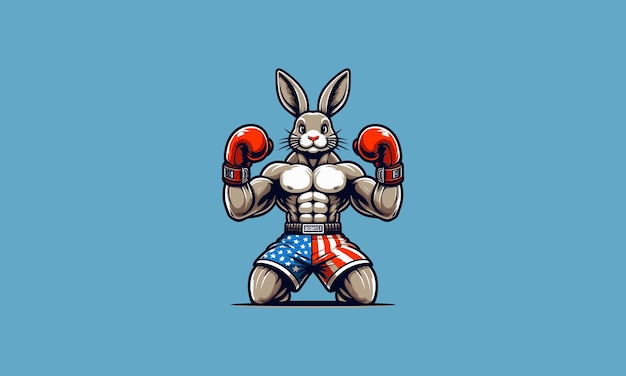 Vector character rabbit wearing boxing gloves and shorts emblazoned with the american flag vector mascot design