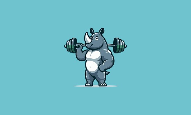 Vector character rhino holding dumbbell vector mascot design