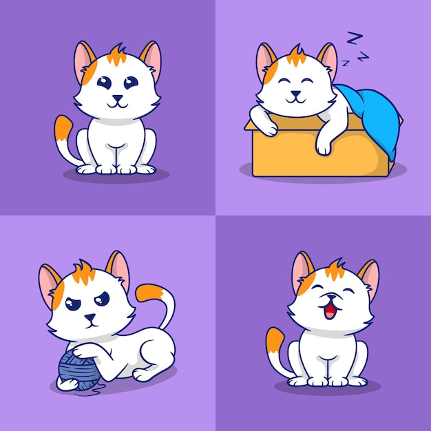 Character Set  Cute  Kitten Cartoon