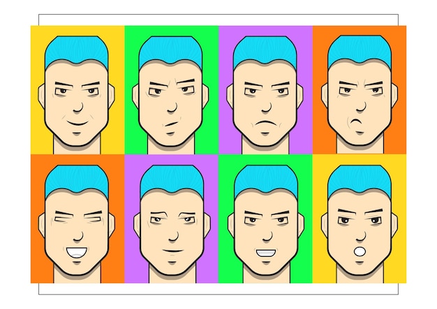 Vector character sharp eyes facial expressions