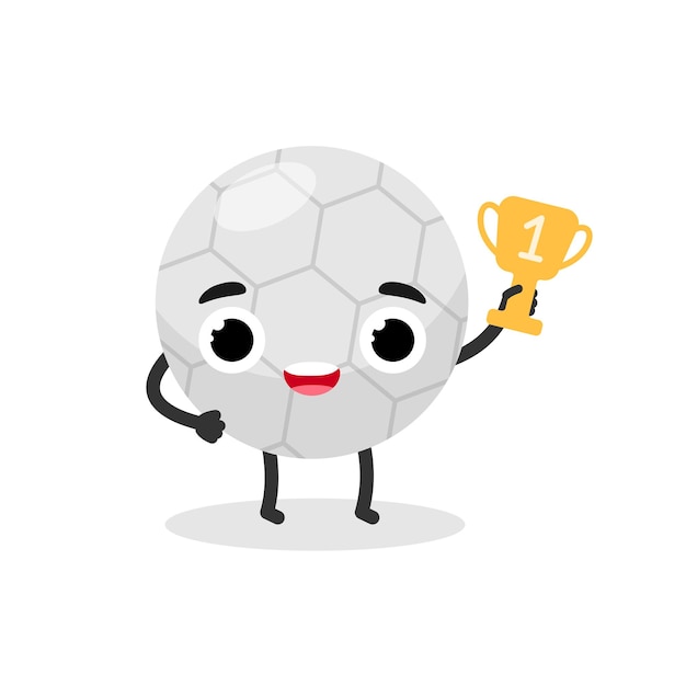 Character soccer ball winner with cup Football cartoon illustration