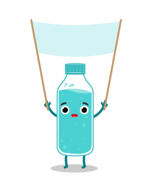 Character water bottle with blank banner Drink cartoon illustration