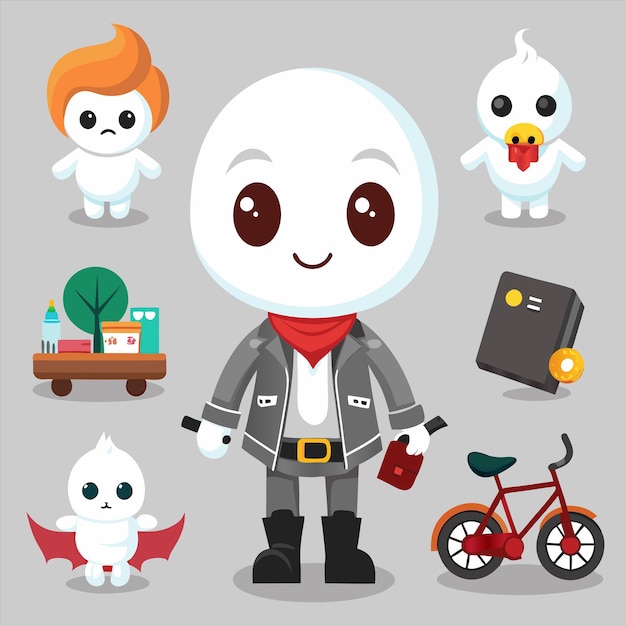 a character with a white face and a red hair clip on it