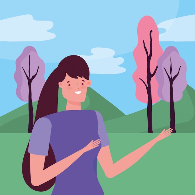 character woman over landscape vector design