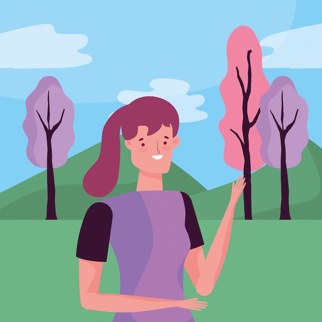 character woman over landscape vector design