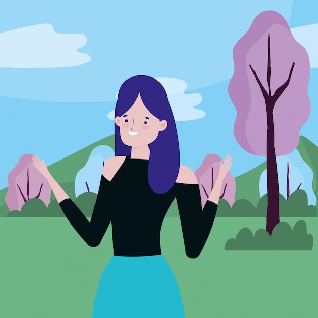 character woman over landscape vector design