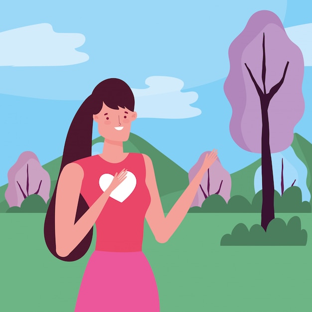 character woman over landscape vector design