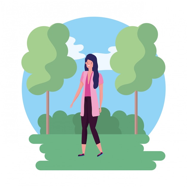 character woman in park vector design