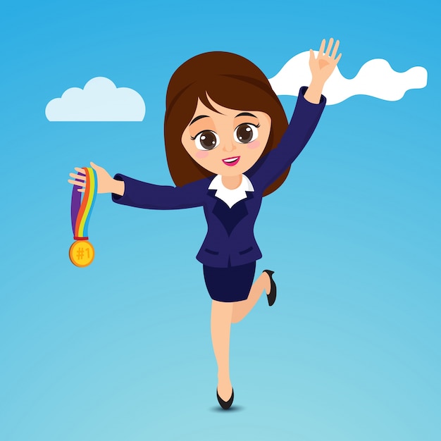 Character of young business woman with medal.