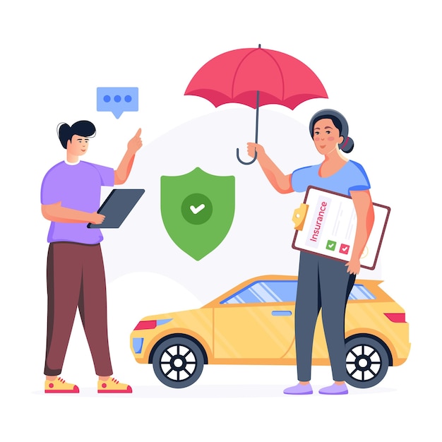 A characterbased flat illustration of car insurance