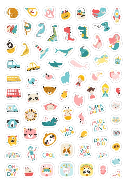 Characters are childish sticker pack Collection sticker illustrations with cute animals christmas