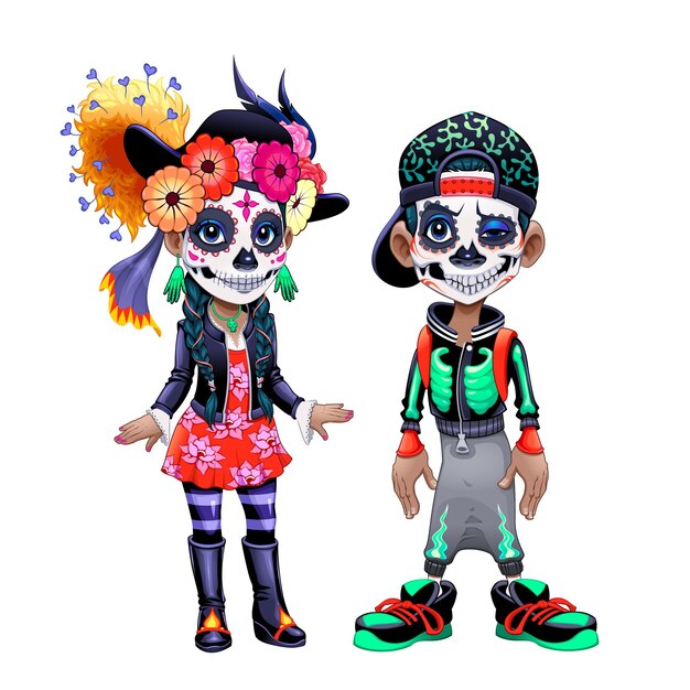 Vector characters_celebrating_the_mexican_halloween