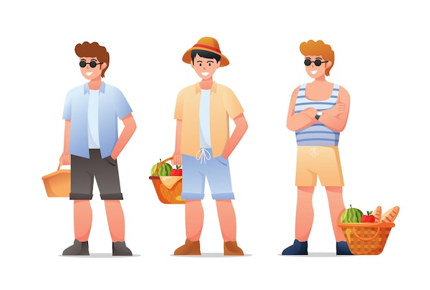 Characters man picnic on summertime holidays vector illustration