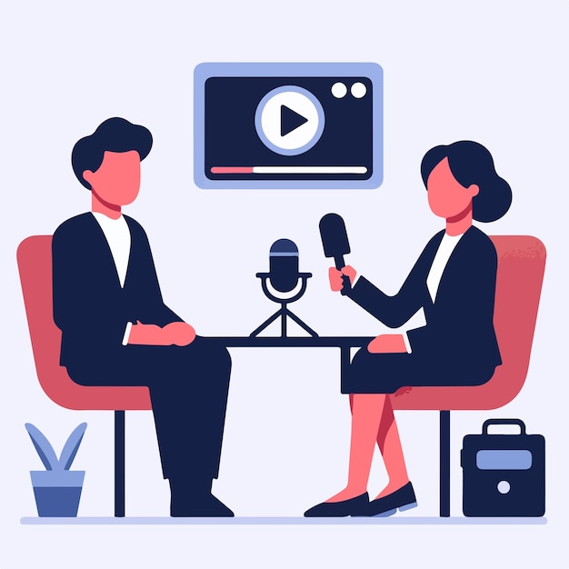 Vector characters of people being interviewed with a simple and minimalist flat design style