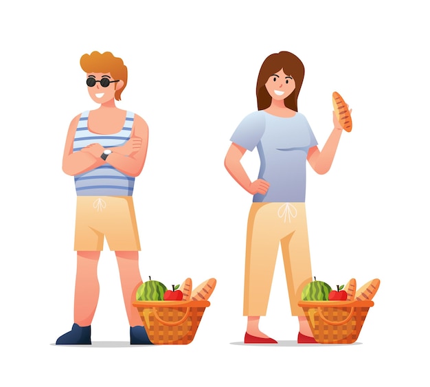 Characters people picnic on summertime holidays vector illustration