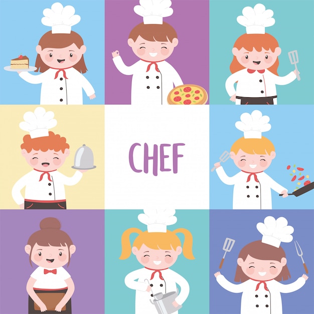 Characters set of children cooks cartoon character