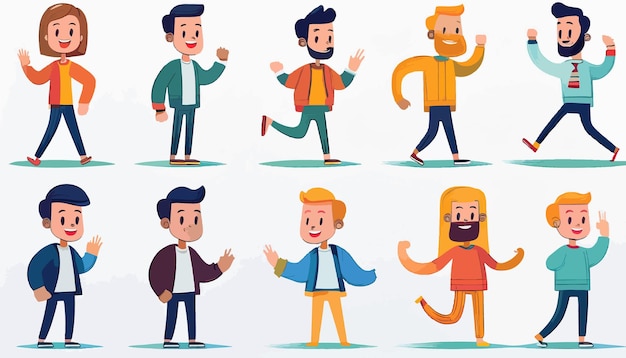 Vector characters set with different actions minimal flat