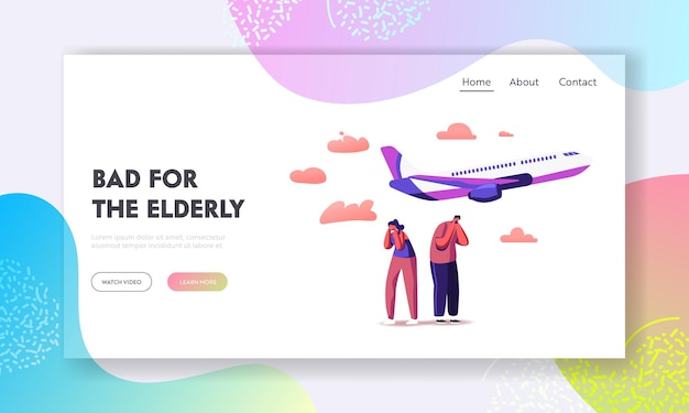 Characters Suffering of Noise Pollution Landing Page Template.