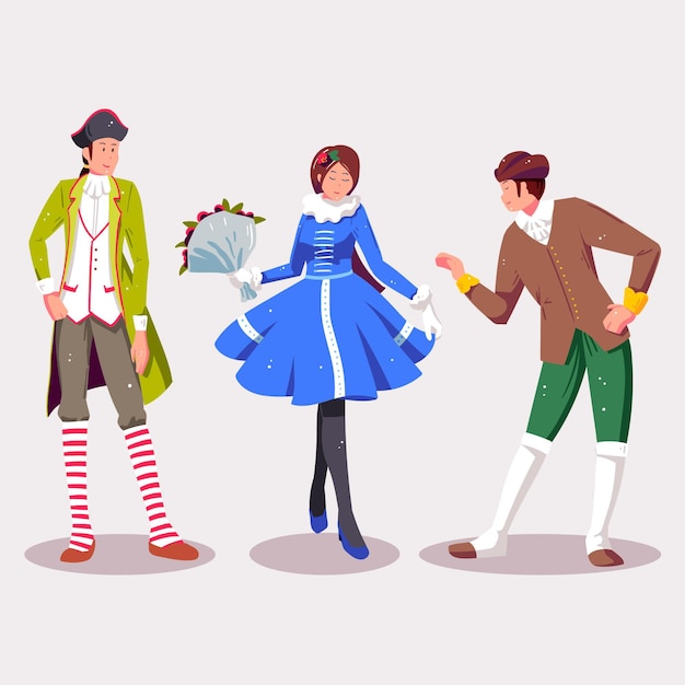 Characters wearing italian carnival costumes