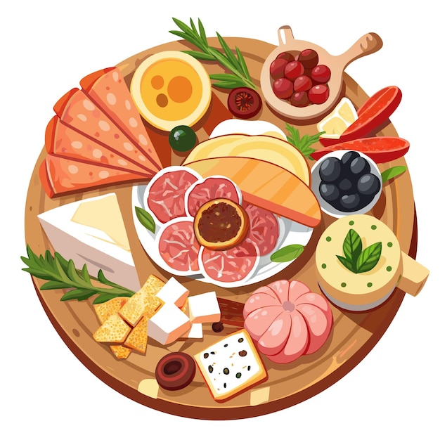 A charcuterie board with various meats cheeses and crackers AI