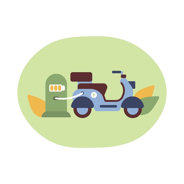 Charging scooter eco transport for green environment color 2d vector graphic