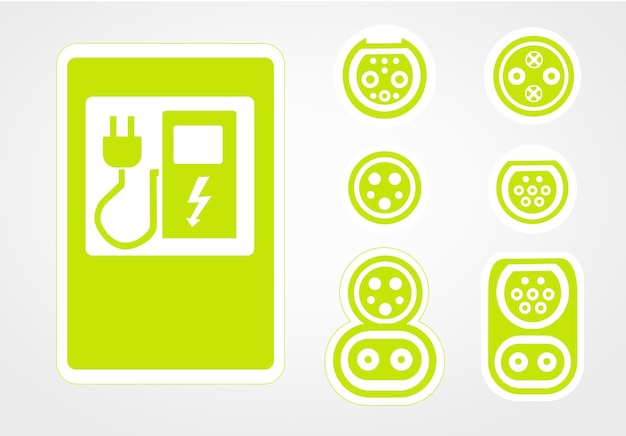 Charging station of a modern electric vehicle logo on the street which is the future The vector illustration flat design Charger input options