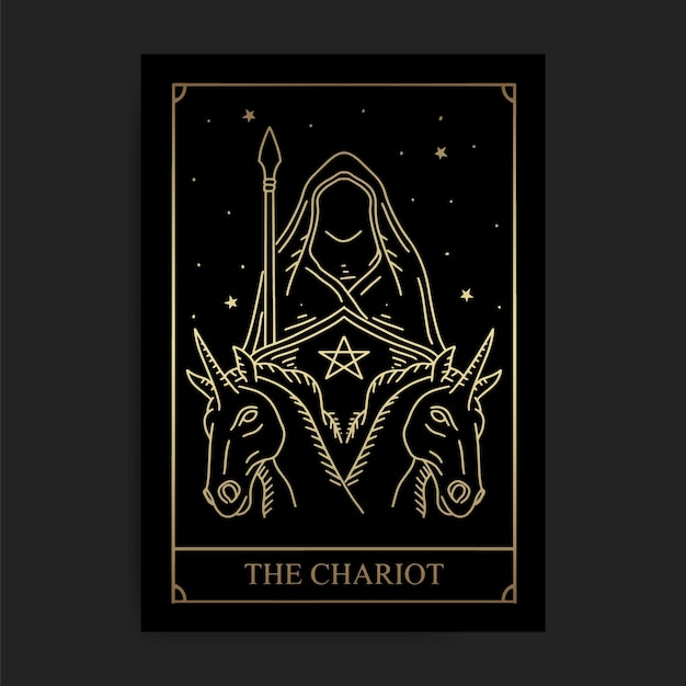 Chariot magic major arcana tarot card in golden hand drawn style