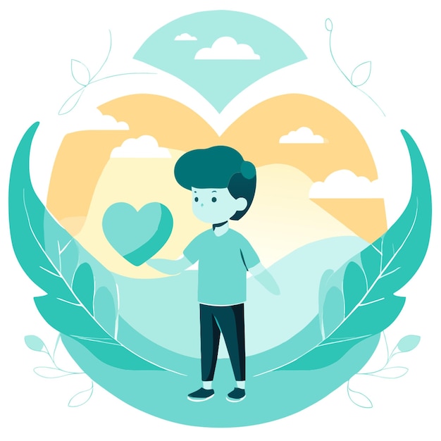 Vector charity boy heart help vector illustration flat 2