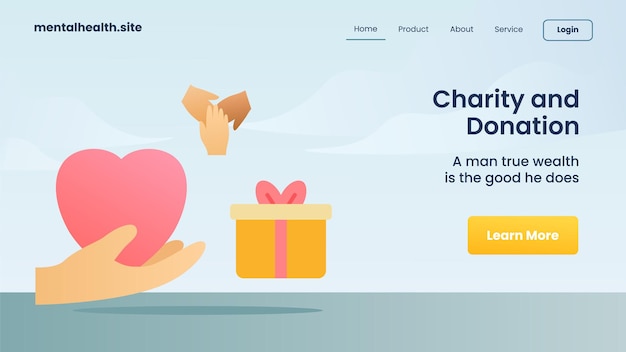 charity and donation landing page modern cartoon flat color style isolated background