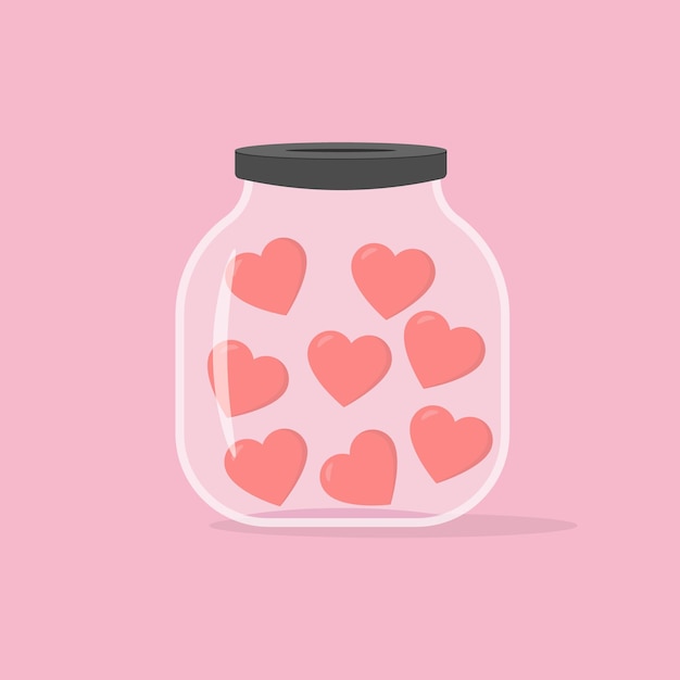 Charity donation volunteering and generous social community Red hearts in a glass jar