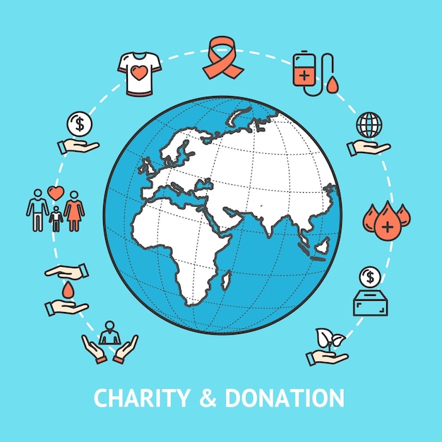 Charity Donation with Map Globe Vector