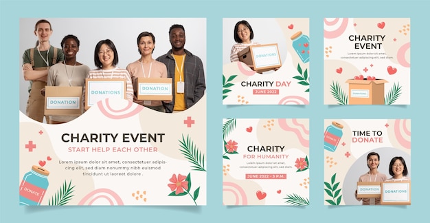 Charity event hand drawn flat ig posts